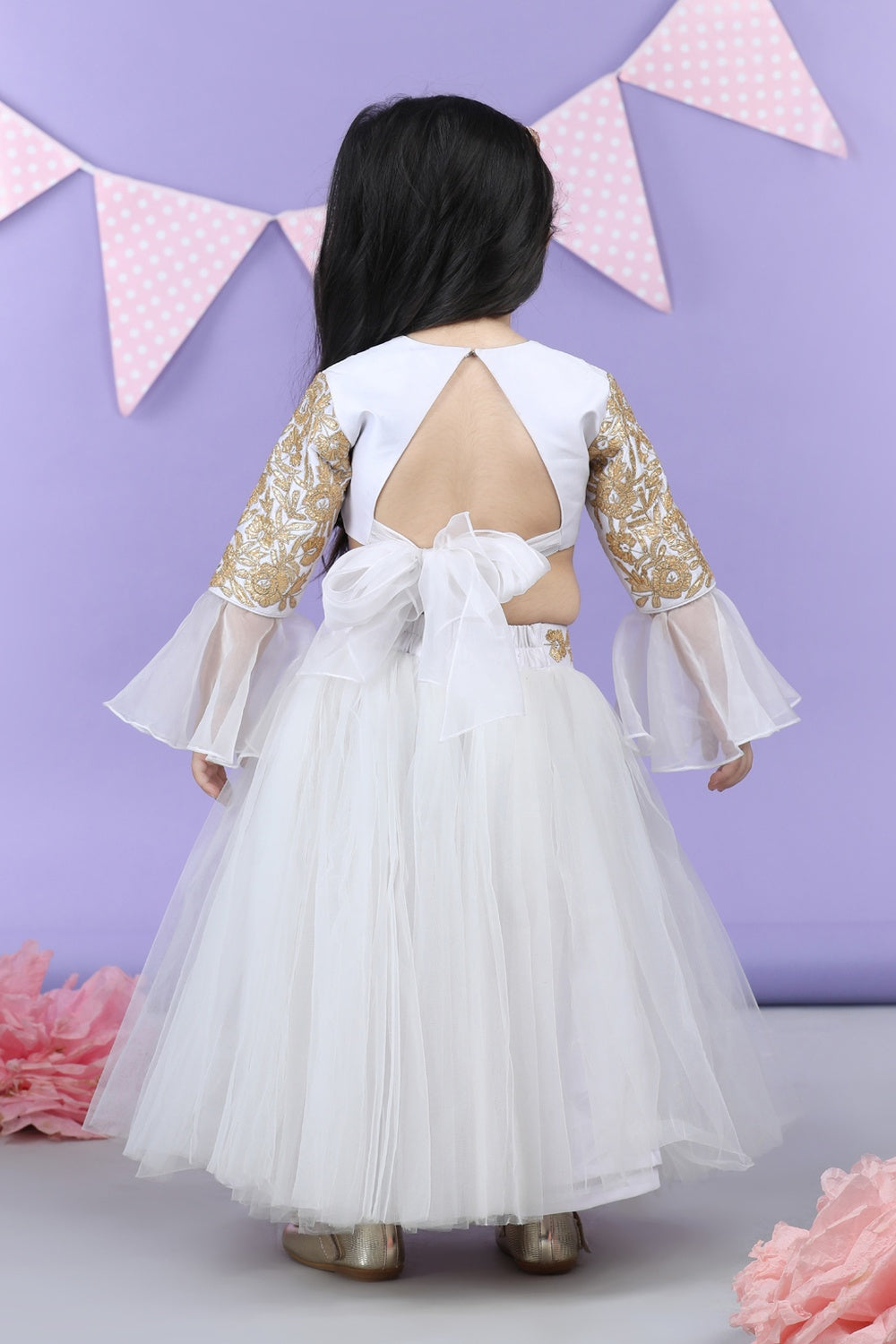 Heavy Gota Embroidered Top Acompanid with Net Lehenga