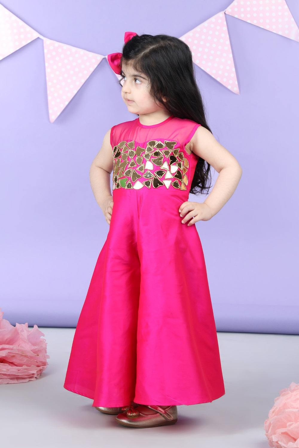 Jumpsuit Embllished with Mirror Acrylic Bordered with Golder Beads