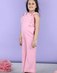 Jumpsuit Emblissed with Fabric Frill and Pearl Detailing.