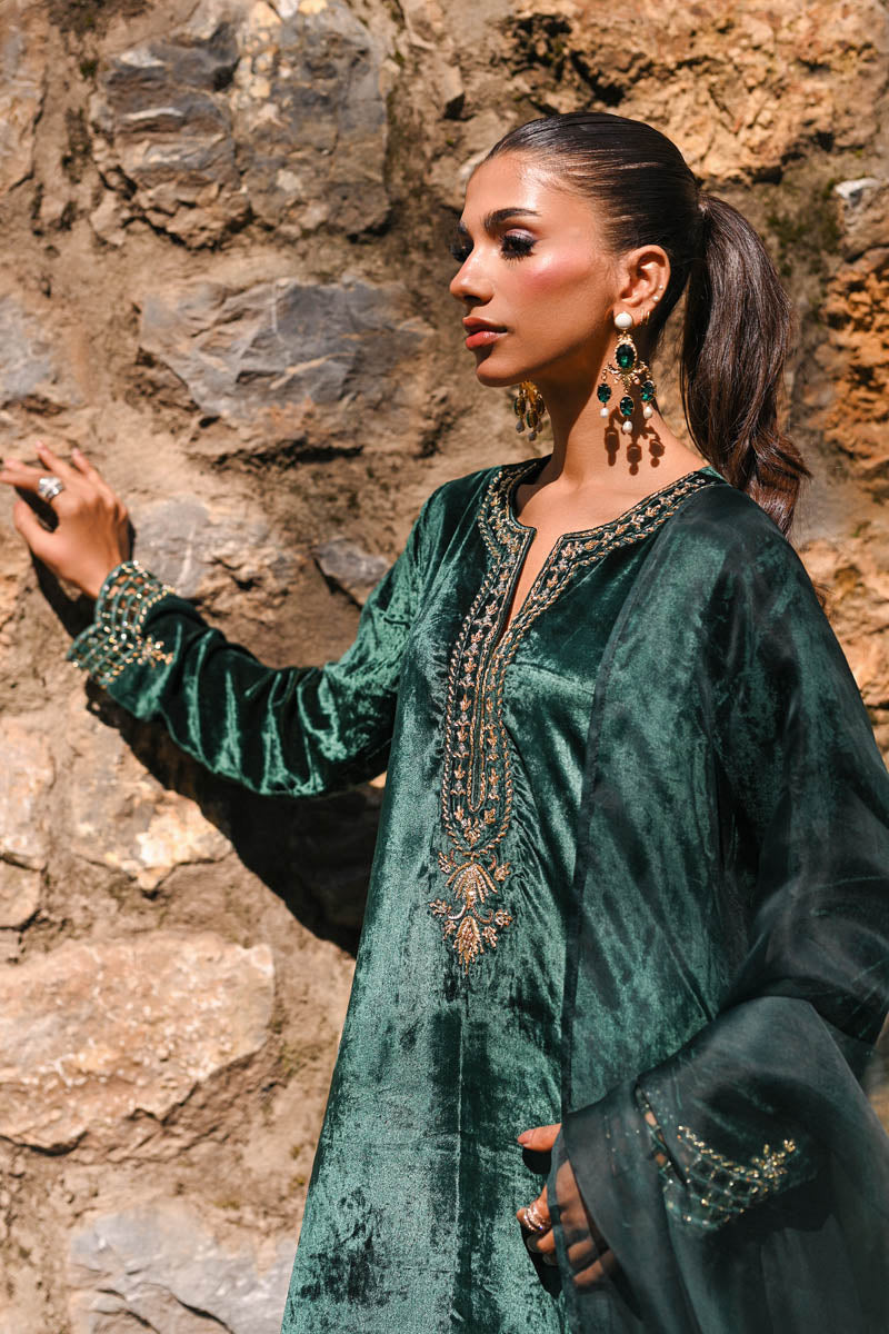 Velora Bottle Green Velvet Suit Set