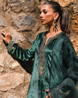 Velora Bottle Green Velvet Suit Set