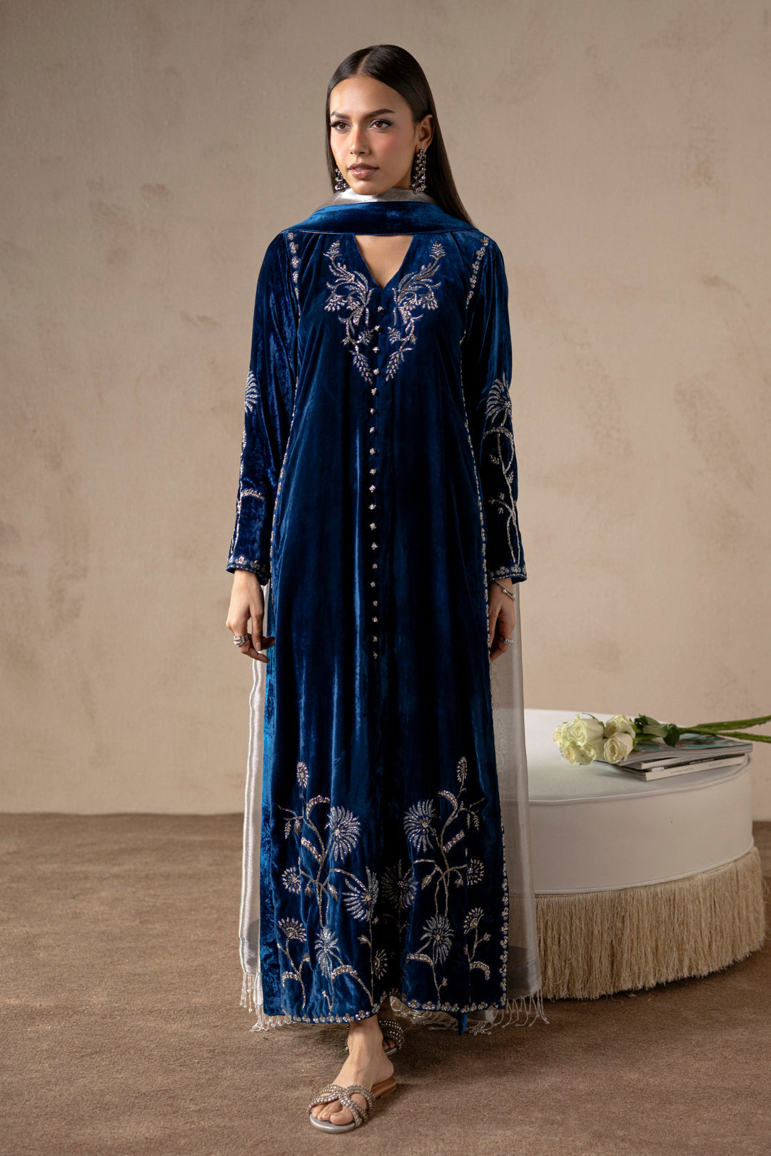 Celestial Blue Velvet Suit Set