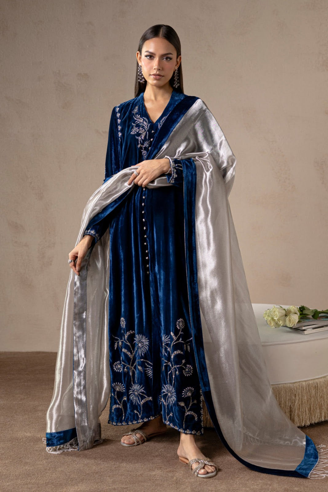Celestial Blue Velvet Suit Set