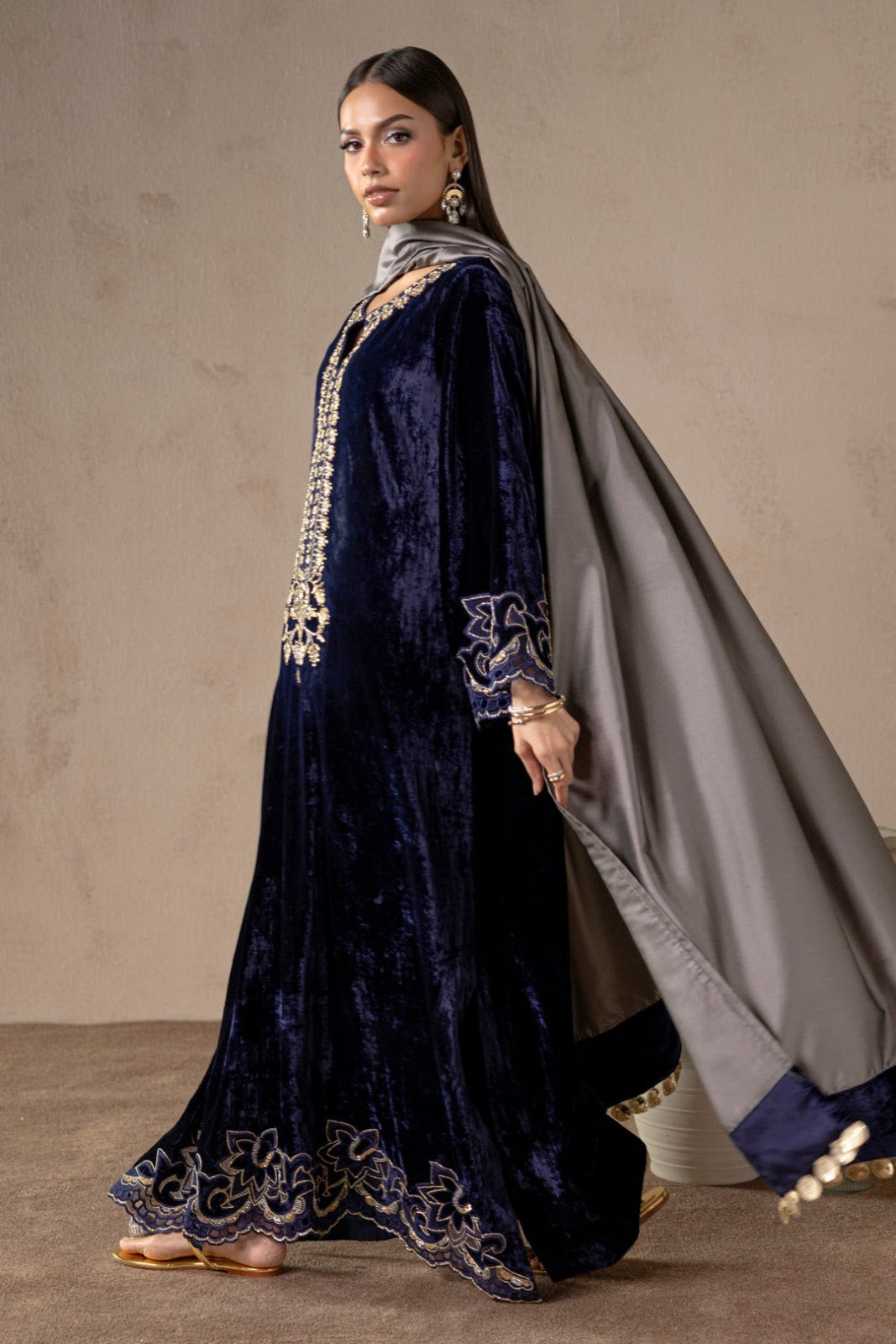 Ink Midnight Blue Velvet Suit Set