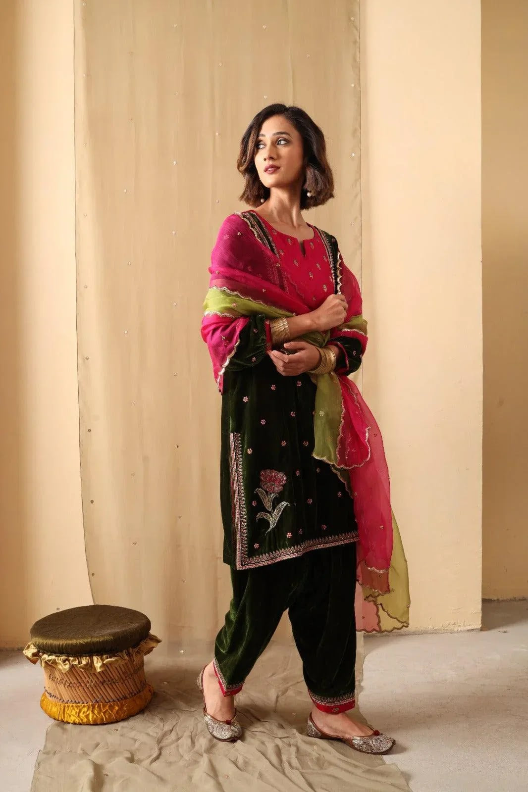 Forest Bloom Velvet Suit Set