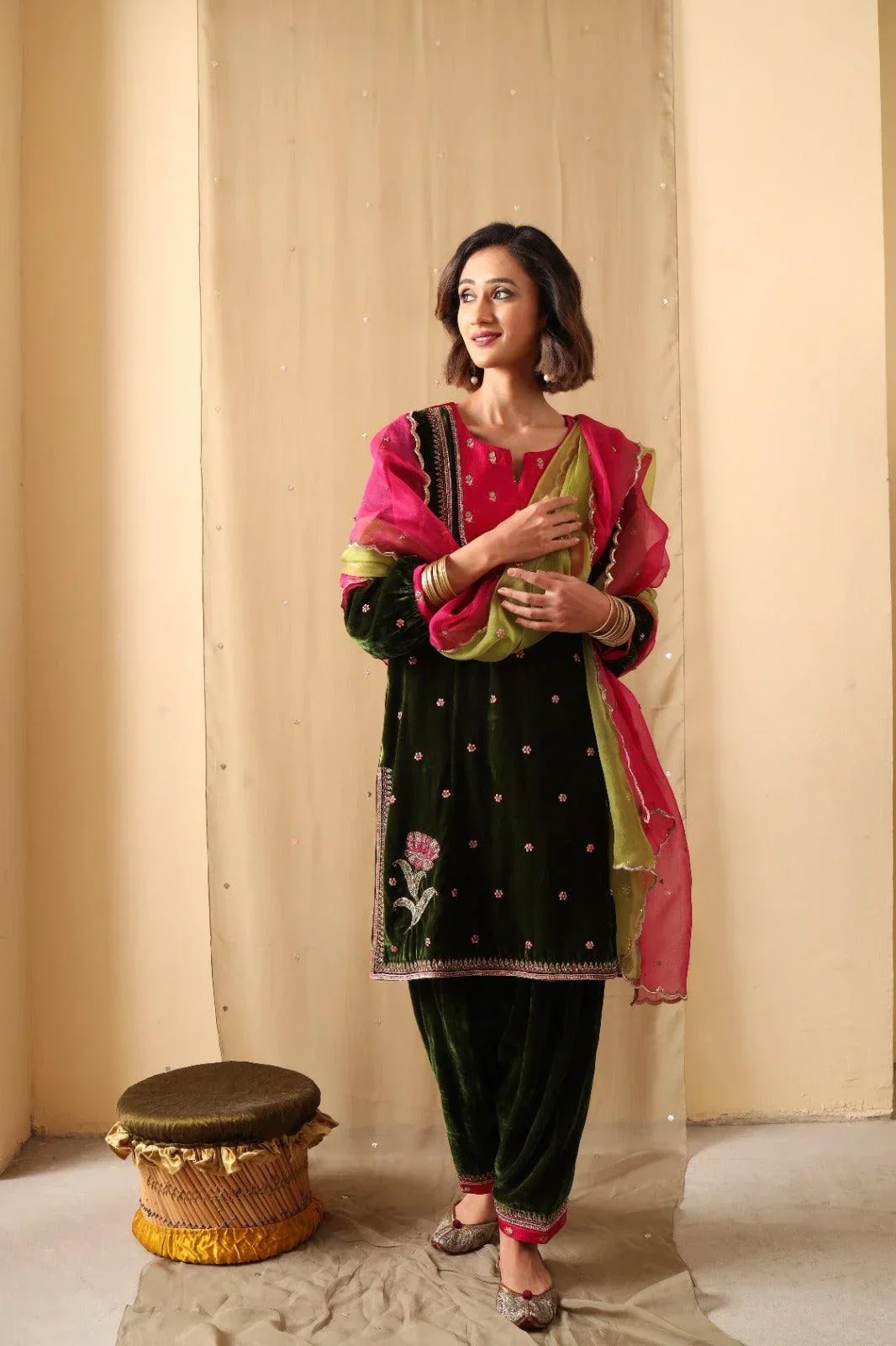 Forest Bloom Velvet Suit Set