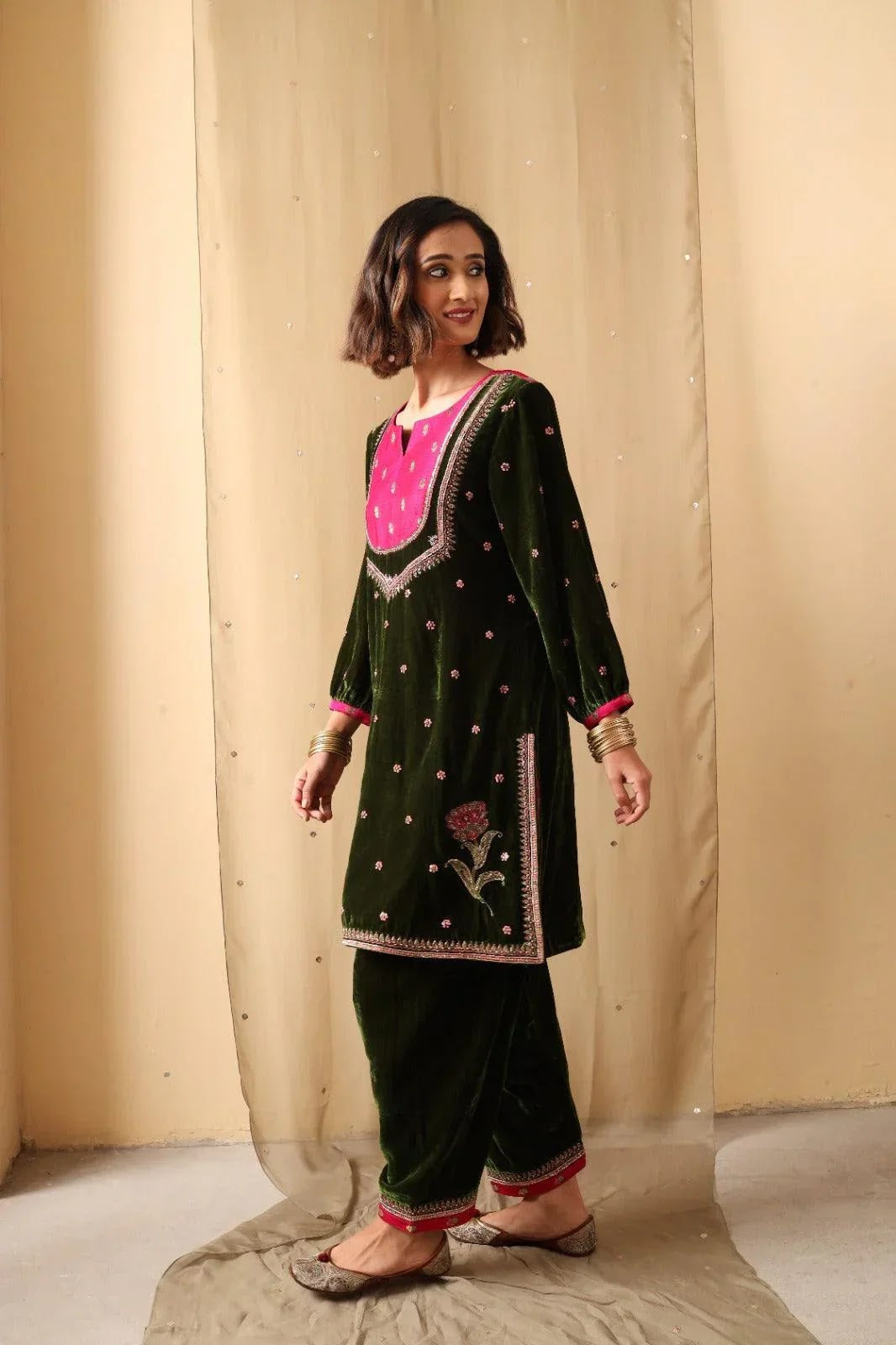 Forest Bloom Velvet Suit Set