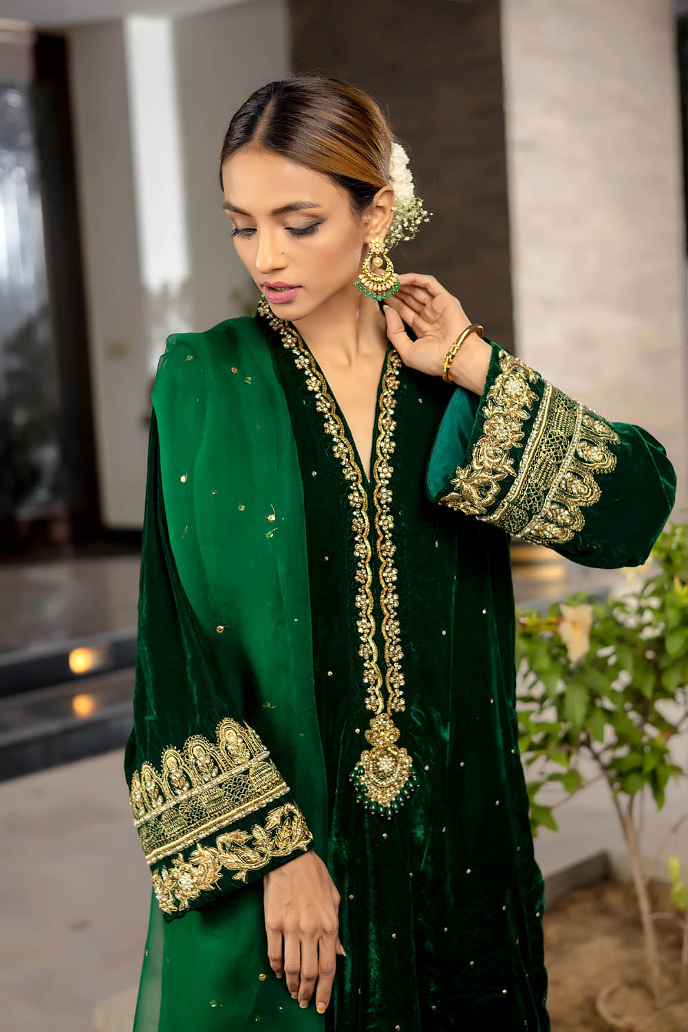 Emerald Dusk Velvet Suit Set