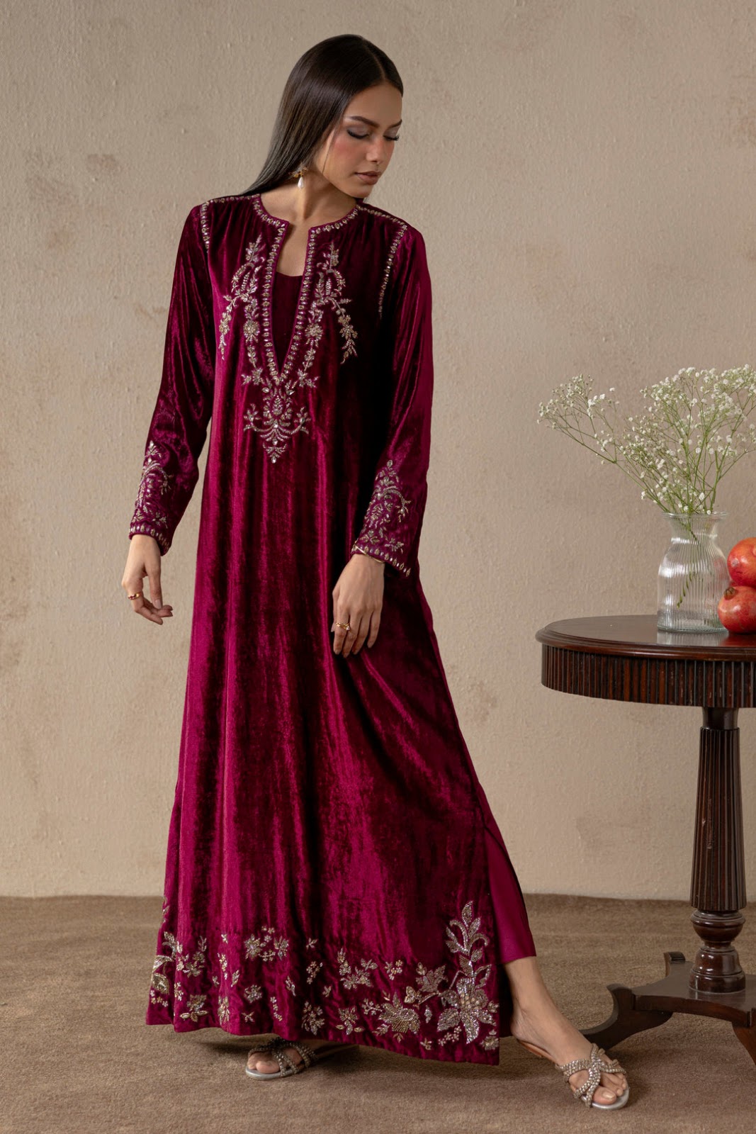 Garnet Bloom Velvet Suit Set