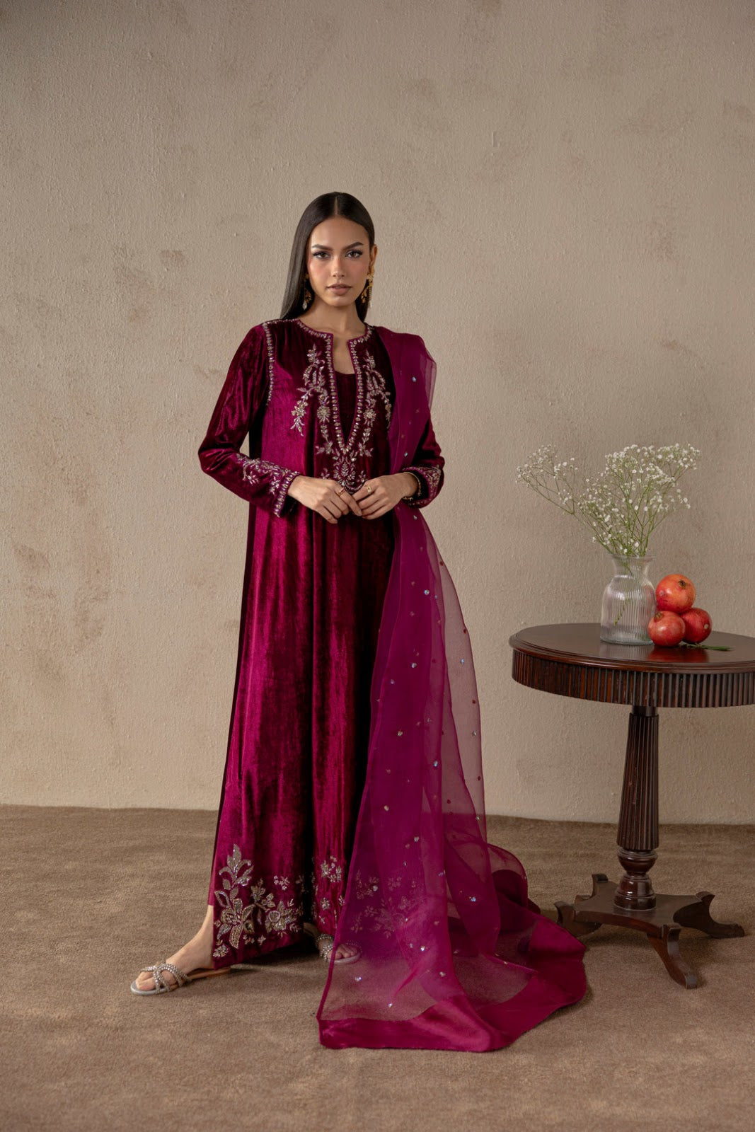 Garnet Bloom Velvet Suit Set