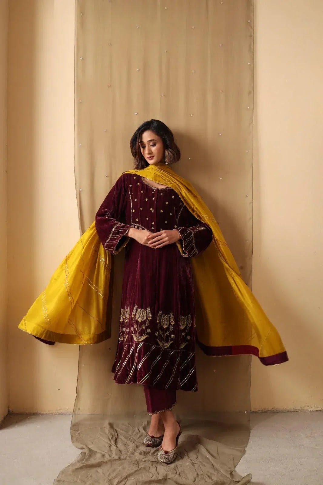 Maroon Dusk Velvet Suit Set
