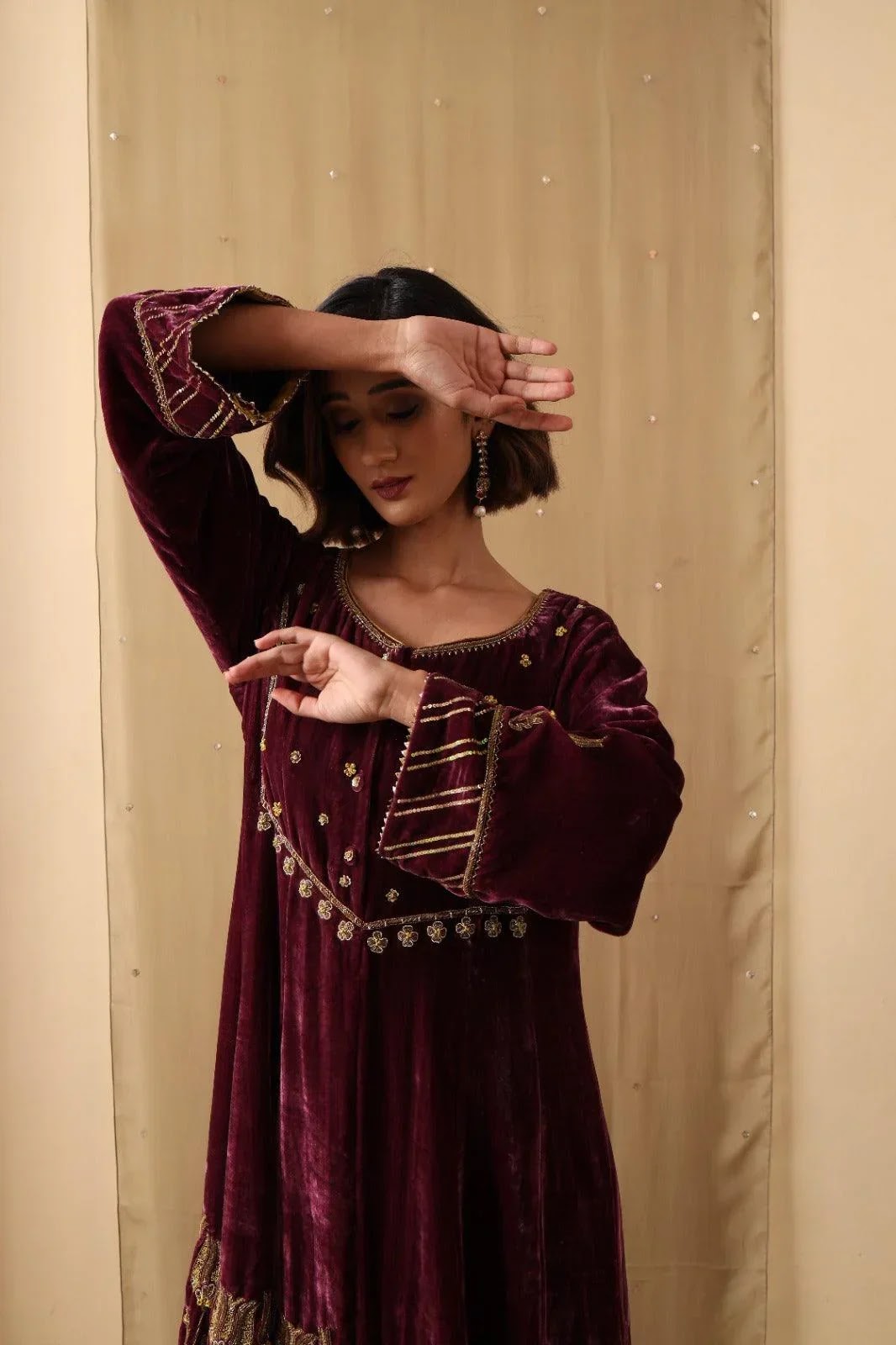 Maroon Dusk Velvet Suit Set
