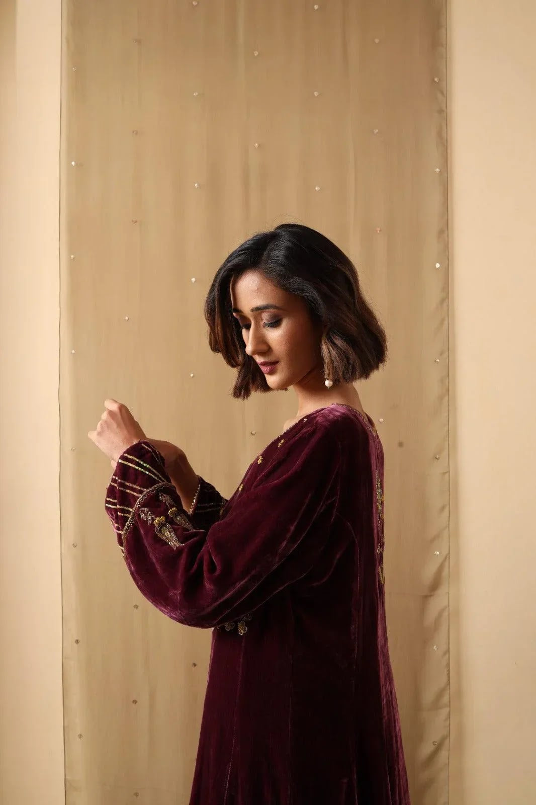 Maroon Dusk Velvet Suit Set