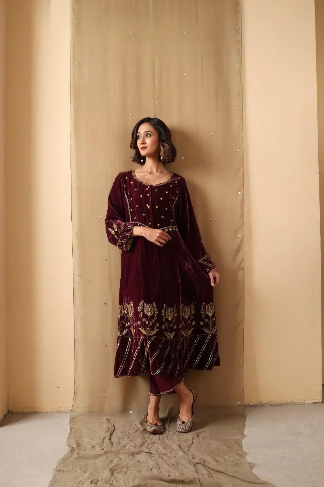 Maroon Dusk Velvet Suit Set