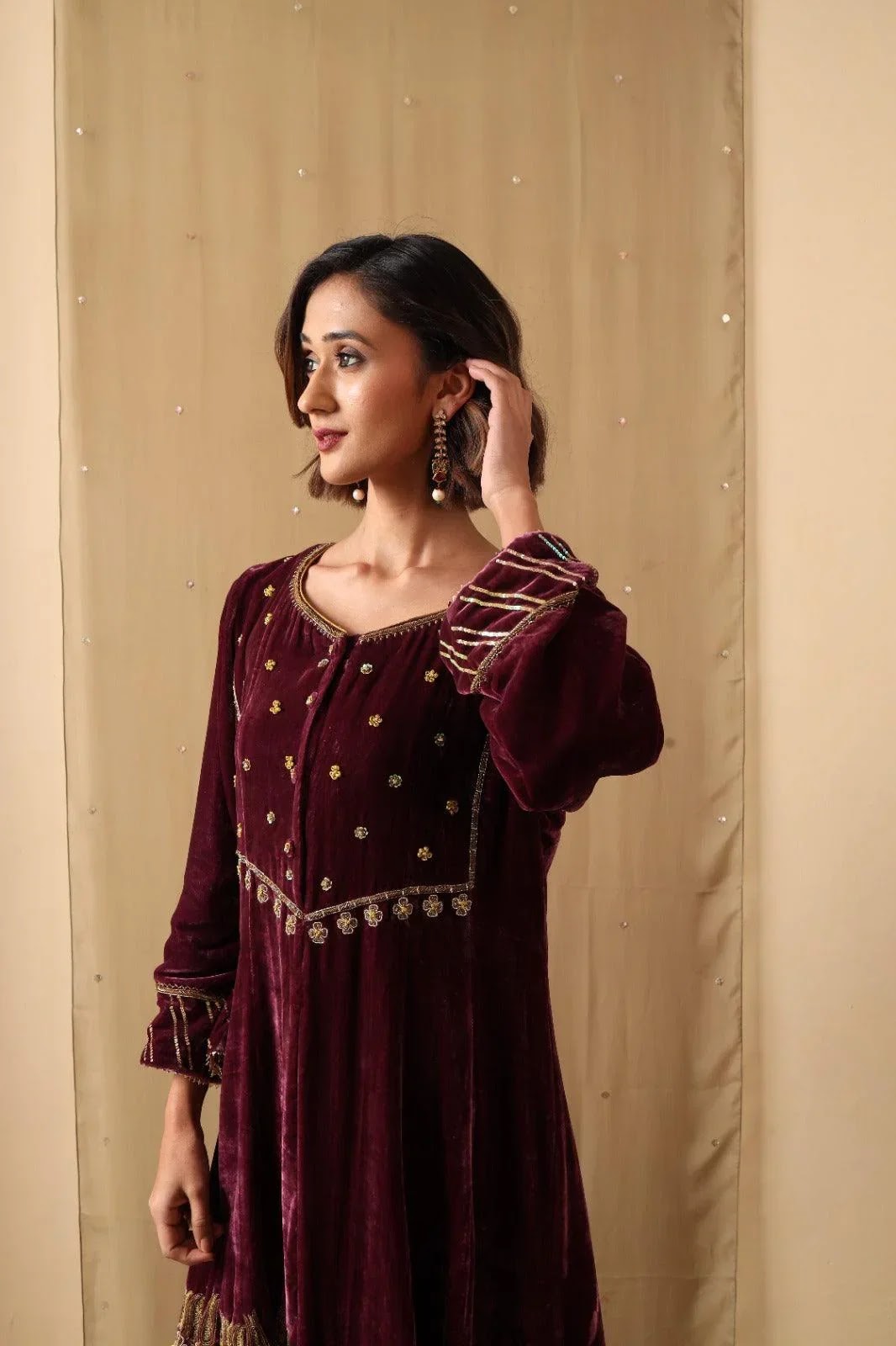 Maroon Dusk Velvet Suit Set