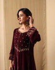 Maroon Dusk Velvet Suit Set