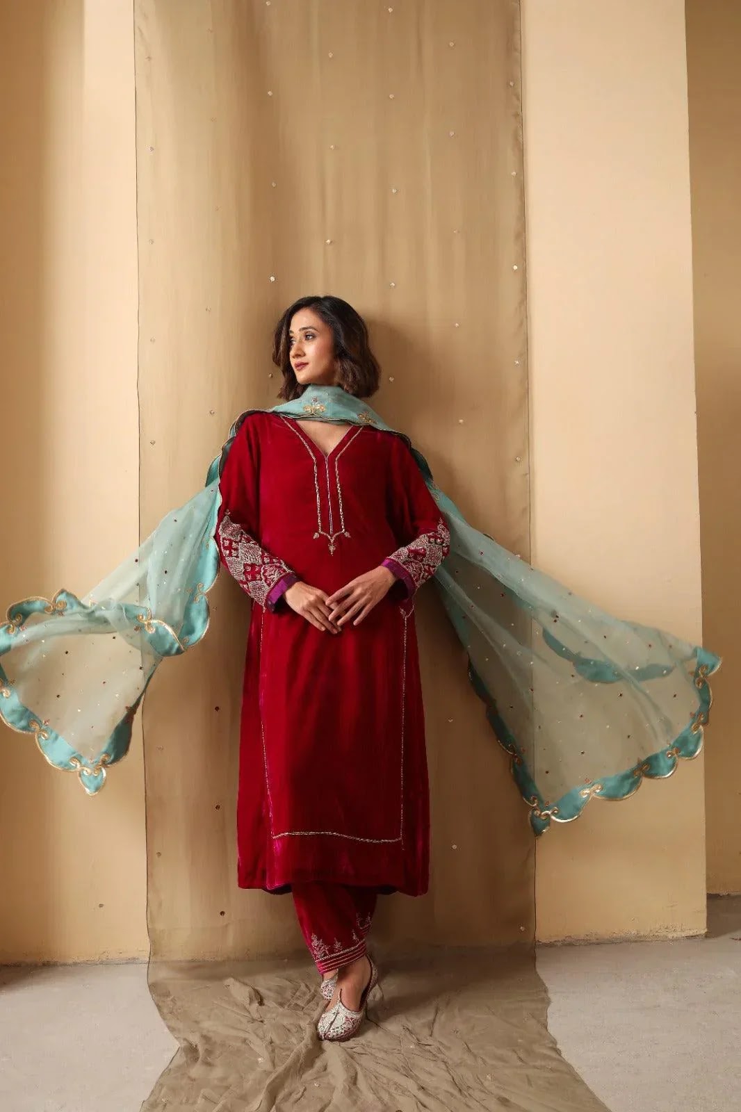 Ruby Aqua Velvet Suit Set