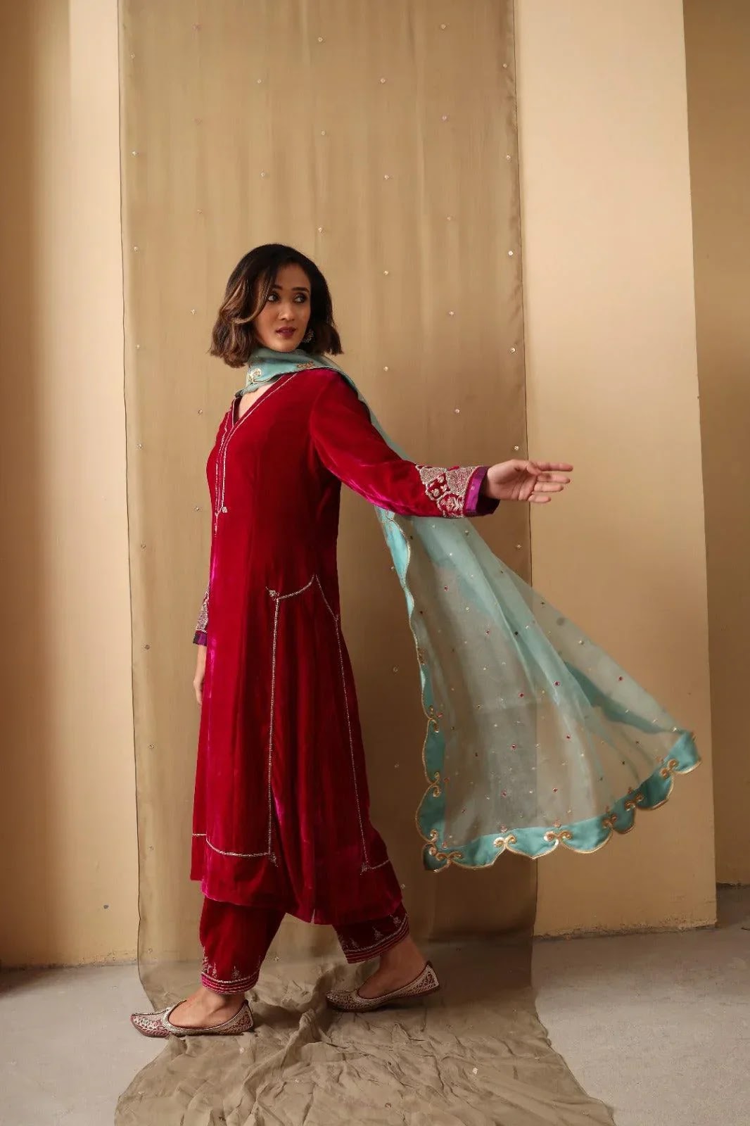 Ruby Aqua Velvet Suit Set
