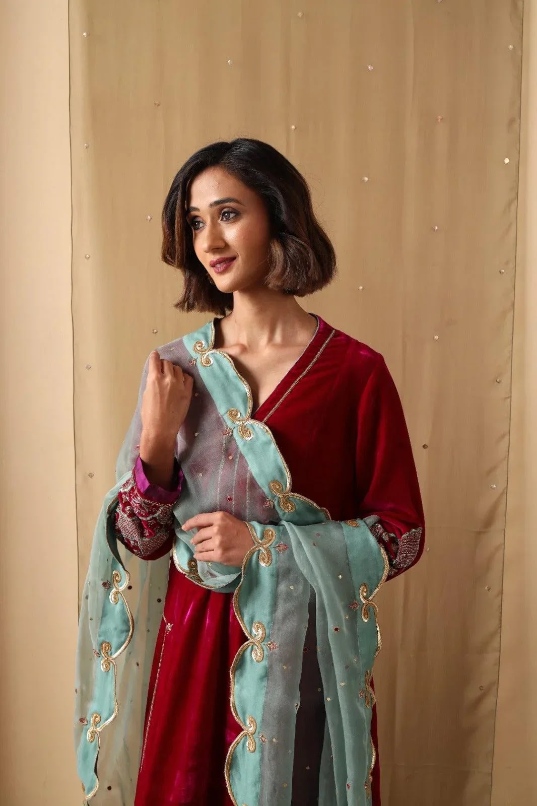 Ruby Aqua Velvet Suit Set
