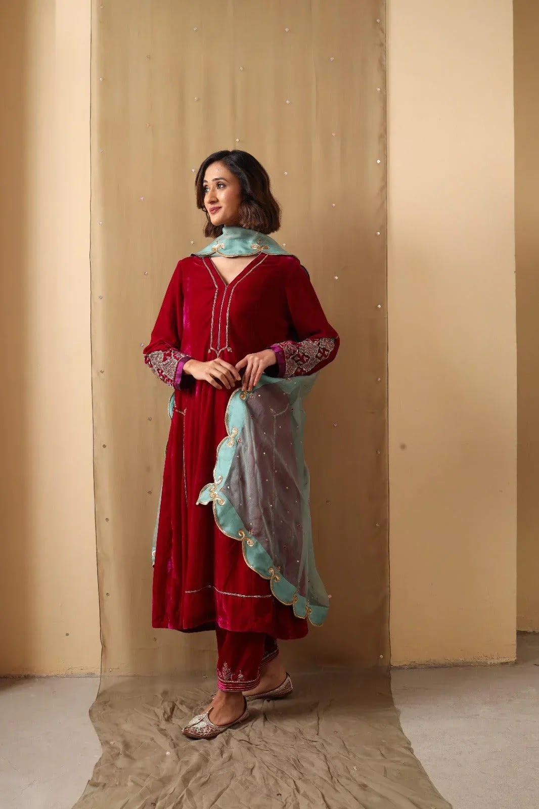 Ruby Aqua Velvet Suit Set