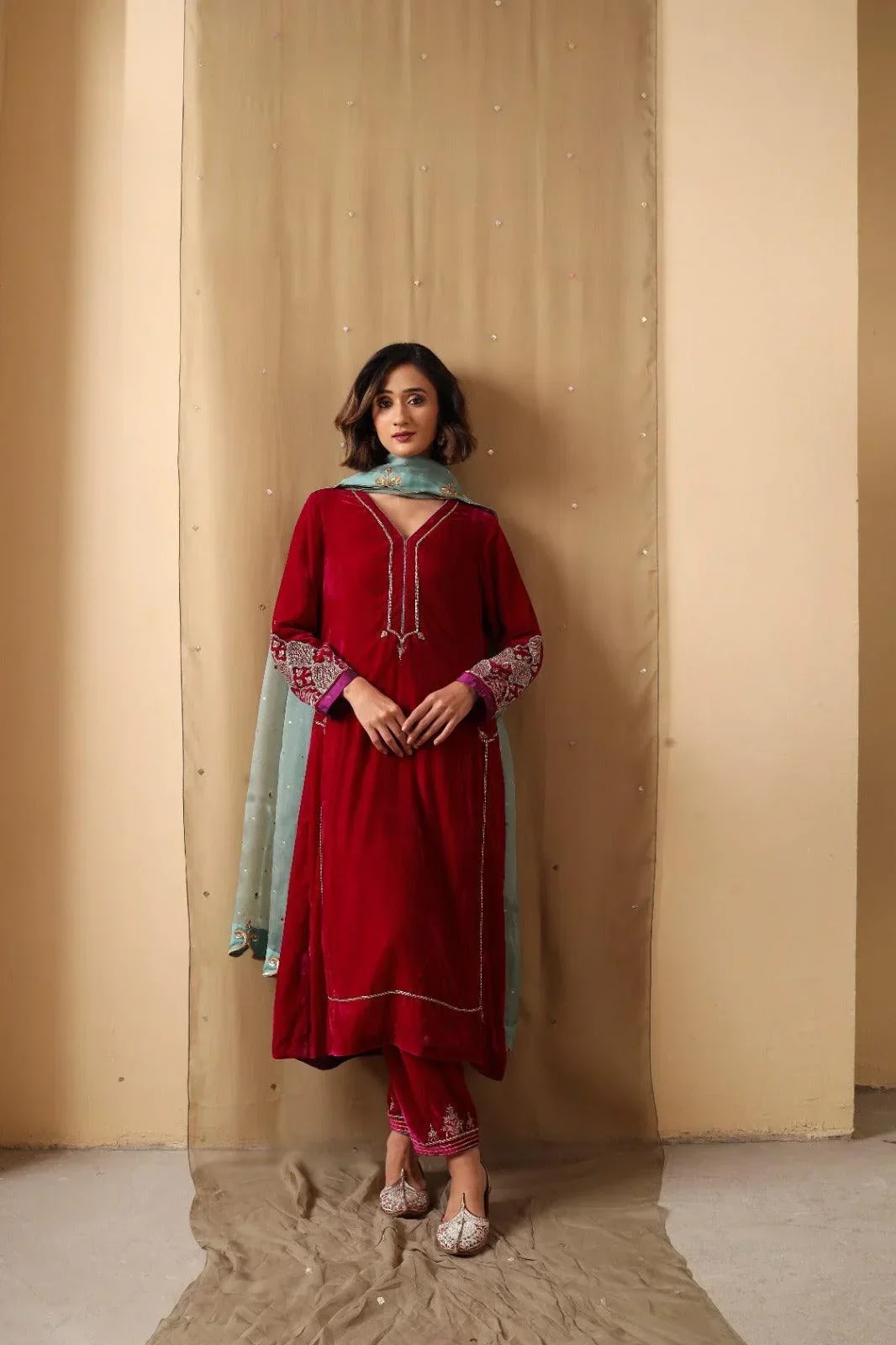 Ruby Aqua Velvet Suit Set