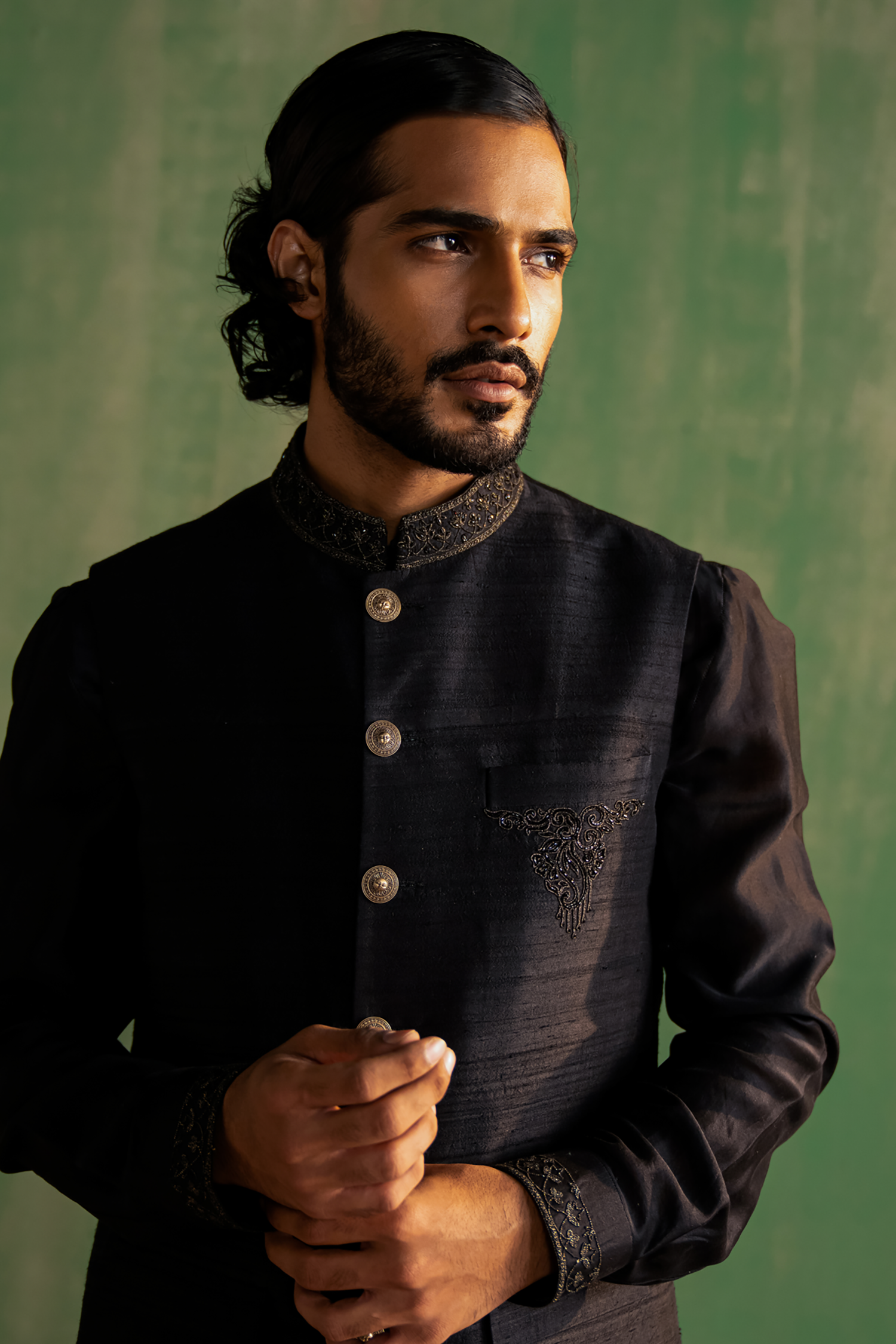 Dhruv Black Bandi Set