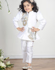 White Coat Style Top with Sequence Embroidery