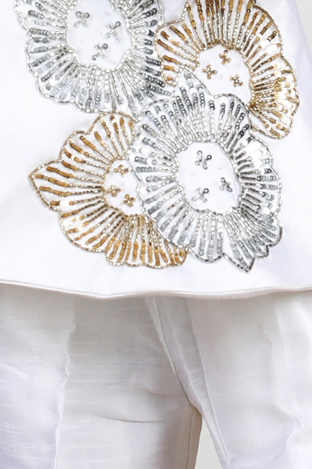 White Coat Style Top with Sequence Embroidery