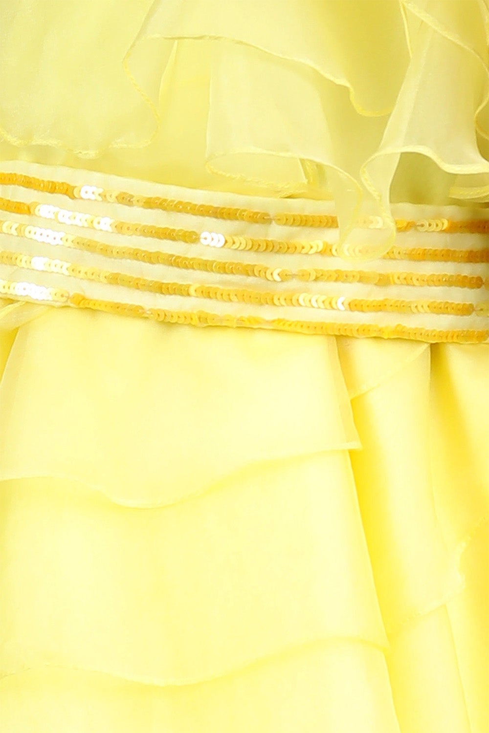 Yellow Off Shoulder Dress with Layers and Embroiderded Belt